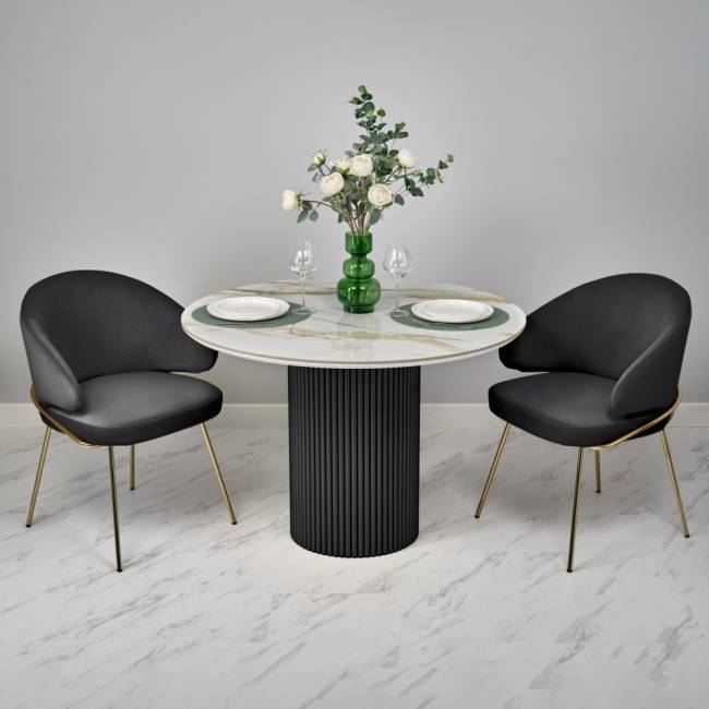 Стол Aura D110, керамогранит Calacatte gold мрамор, чёрный