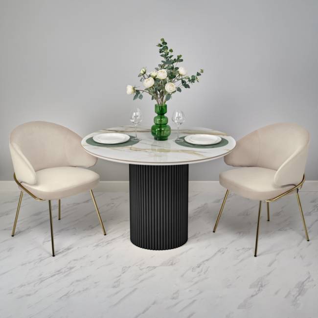 Стол Aura D110, керамогранит Calacatte gold мрамор, чёрный