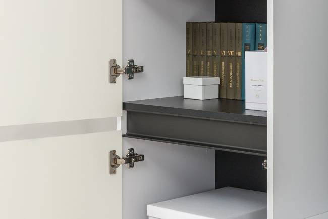 Стенка в гостиную Сидней № 21 цвет белый/чёрный/фасады МДФ белый глянец