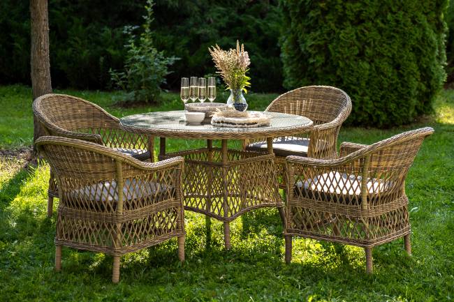 "Дольче" обеденная группа из искусственного ротанга, цвет соломенный "Дольче" обеденная группа из искусственного ротанга, цвет соломенный