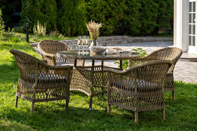 "Дольче" обеденная группа из искусственного ротанга, цвет соломенный "Дольче" обеденная группа из искусственного ротанга, цвет соломенный