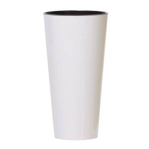 Кашпо для цветов "Prosperplast Tubus Slim Shine", белый, 27+15л Кашпо для цветов "Prosperplast Tubus Slim Shine", белый, 27+15л