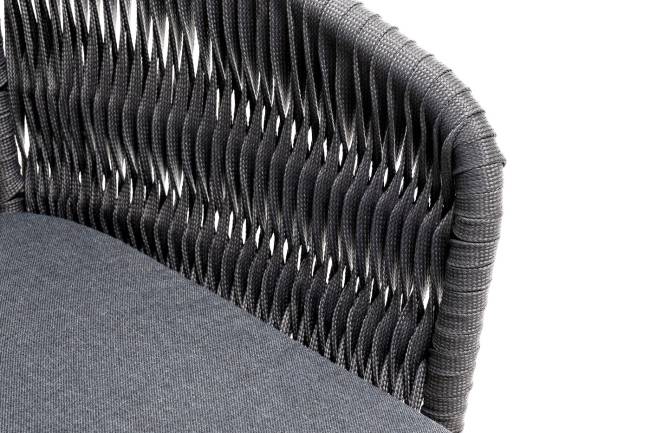 "Бордо" стул плетеный из роупа (колос), каркас алюминий серый (RAL7022) муар, роуп серый 15мм, ткань темно-серая 027 "Бордо" стул плетеный из роупа (колос), каркас алюминий серый (RAL7022) муар, роуп серый 15мм, ткань темно-серая 027