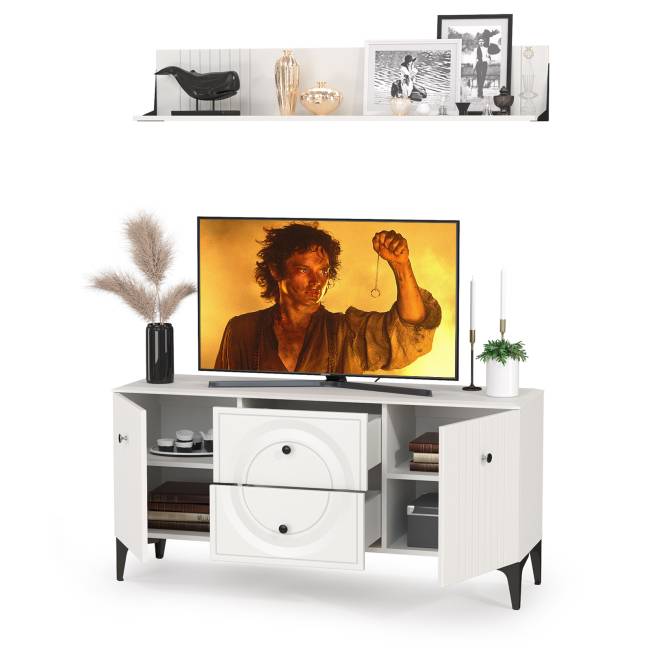 Тумба для ТВ с навесной полкой Валенсия цвет белый шагрень Тумба для ТВ с навесной полкой Валенсия цвет белый шагрень