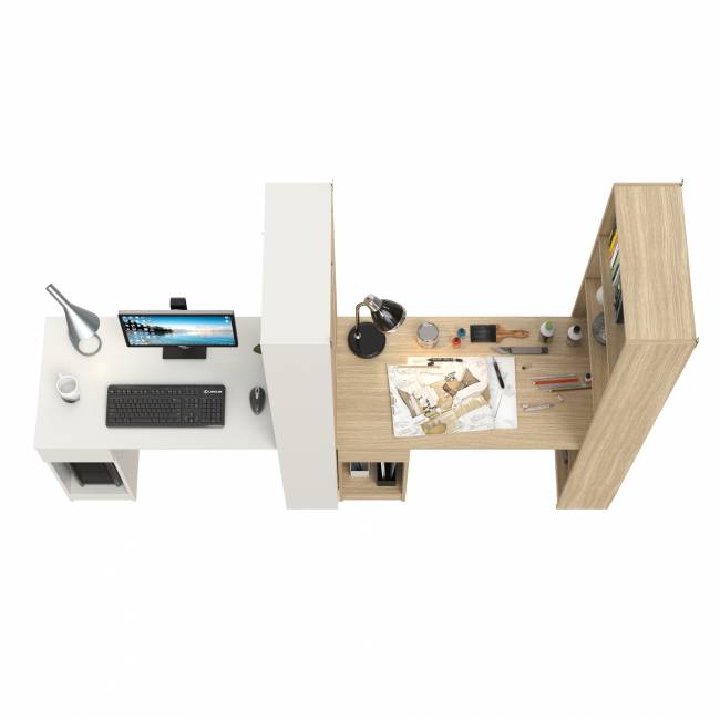 Два письменных стола Лайт 10.01 со шкафом с полками цвет белый гладкий/плэйн