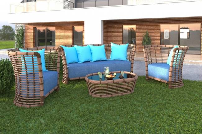 Комплект для отдыха "Бамбук", из искусственного ротанга , 1+1+2, песочный