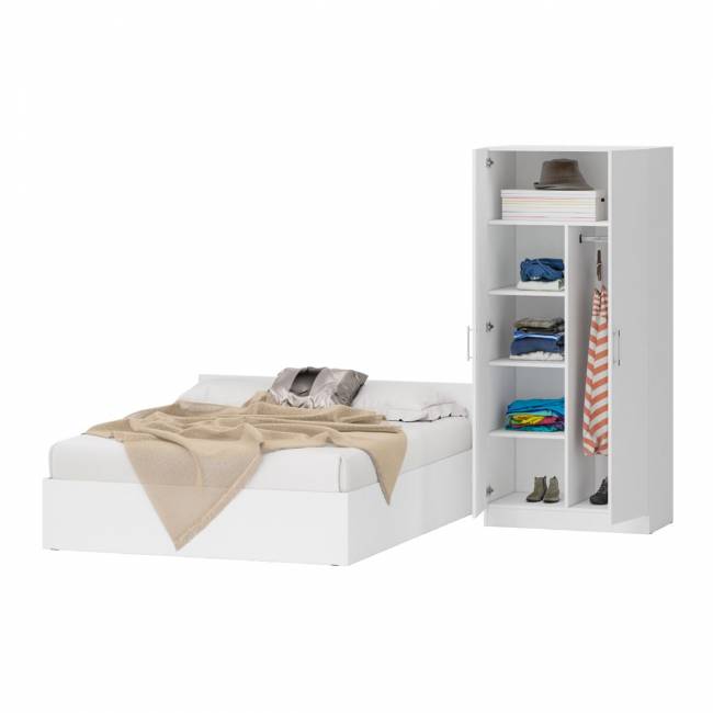 Кровать белая двуспальная 1600 со шкафом для одежды 2-х створчатым Стандарт цвет белый Кровать белая двуспальная 1600 со шкафом для одежды 2-х створчатым Стандарт цвет белый