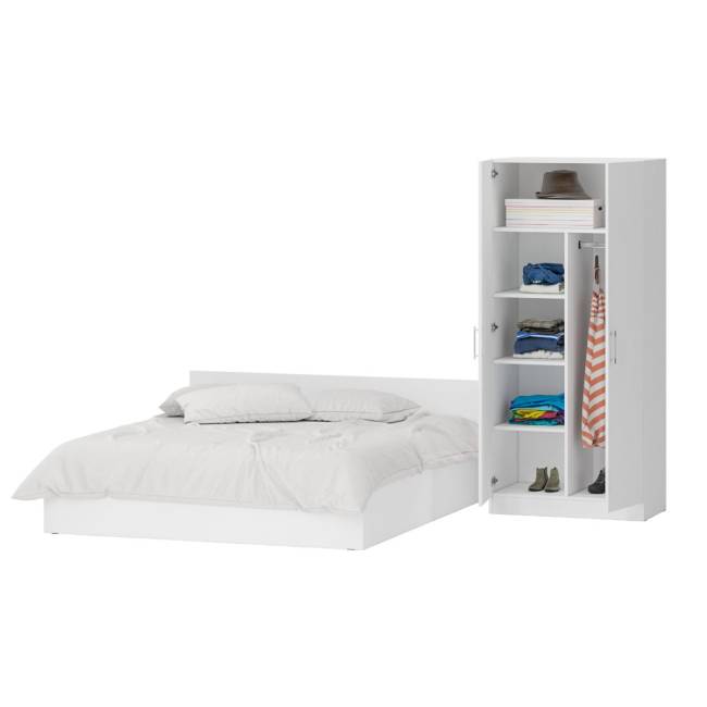 Кровать белая двуспальная 1800 со шкафом для одежды 2-х створчатым Стандарт цвет белый Кровать белая двуспальная 1800 со шкафом для одежды 2-х створчатым Стандарт цвет белый